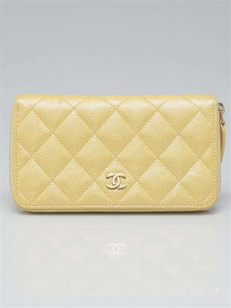 chanel yellow quilted iridescent calfskin leather gusset zip wallet